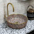 Handcrafted Moroccan Ceramic Vessel Sink – Blush Pink & Gold Floral Bathroom Basin | Luxury Hand-Painted Wash Bowl