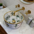 Handcrafted Berber Moroccan Ceramic Vessel Sink – Amazigh Symbols with Gold Rim