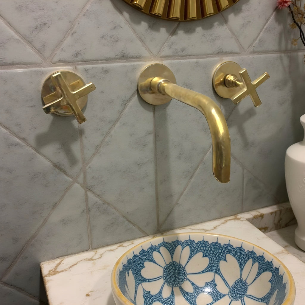 Handmade Wall-Mounted Copper Faucet – Artisan In-Wall Bathroom Sink Tap | Luxury Moroccan Copper Mixer