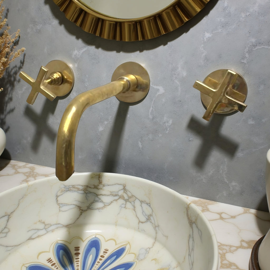 Handmade Wall-Mounted Copper Faucet – Artisan In-Wall Bathroom Sink Tap | Luxury Moroccan Copper Mixer