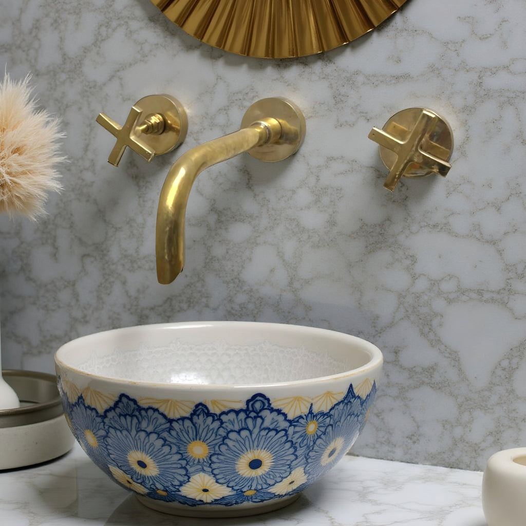 Handmade Wall-Mounted Copper Faucet – Artisan In-Wall Bathroom Sink Tap | Luxury Moroccan Copper Mixer