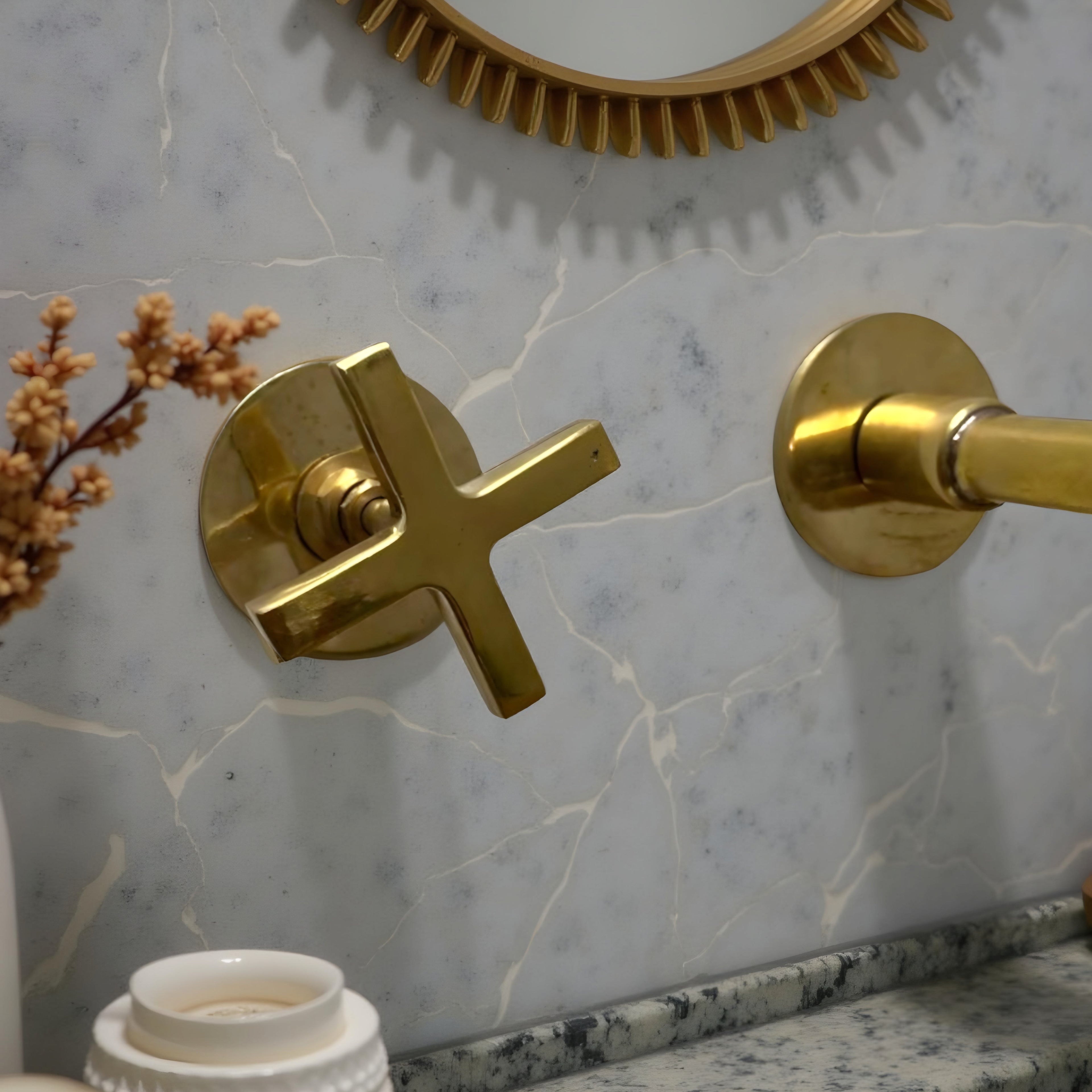 Handmade Wall-Mounted Copper Faucet – Artisan In-Wall Bathroom Sink Tap | Luxury Moroccan Copper Mixer