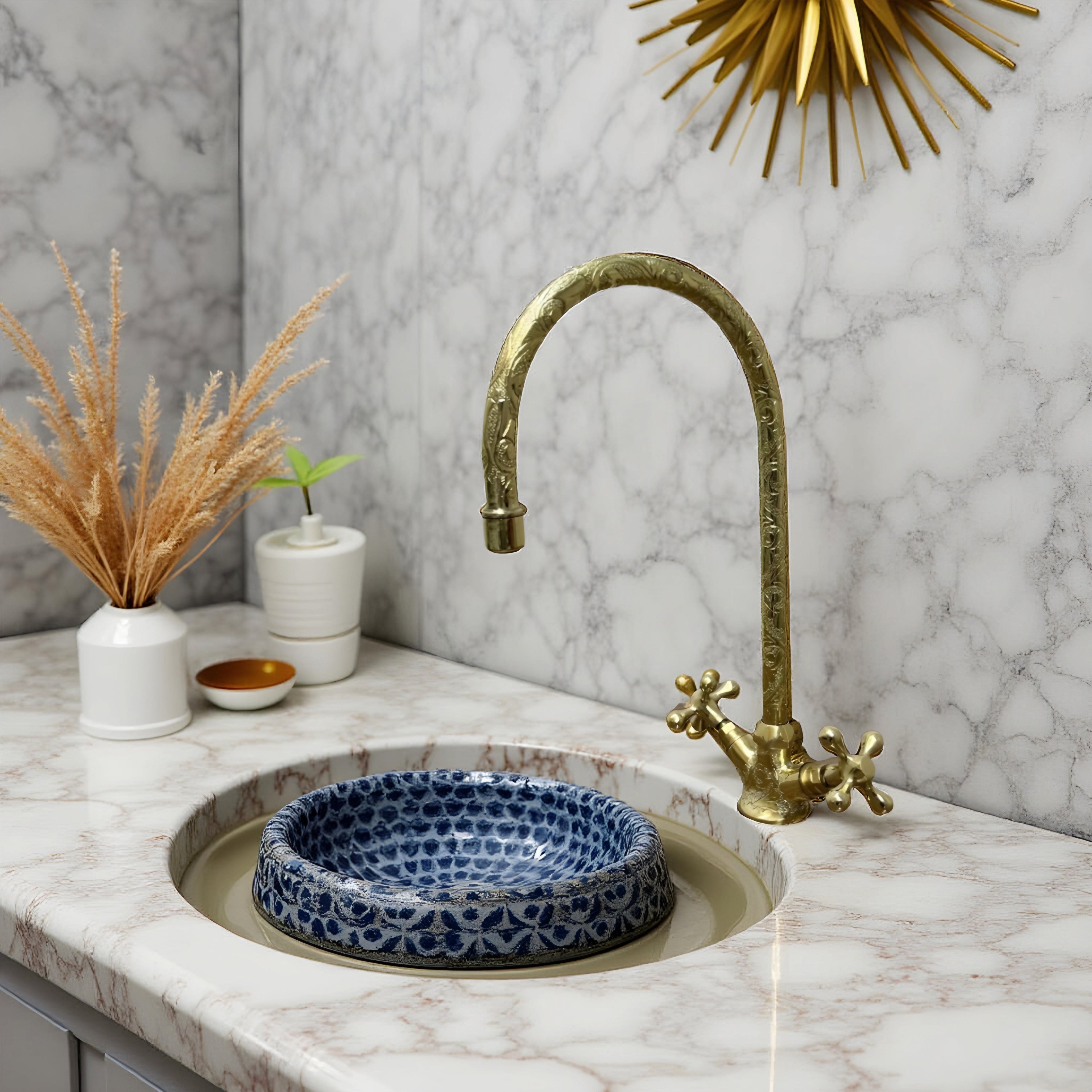 Handmade Artisan Copper Faucet – Luxury Moroccan Solid Copper Bathroom Sink Mixer | Vintage & Modern Water Tap
