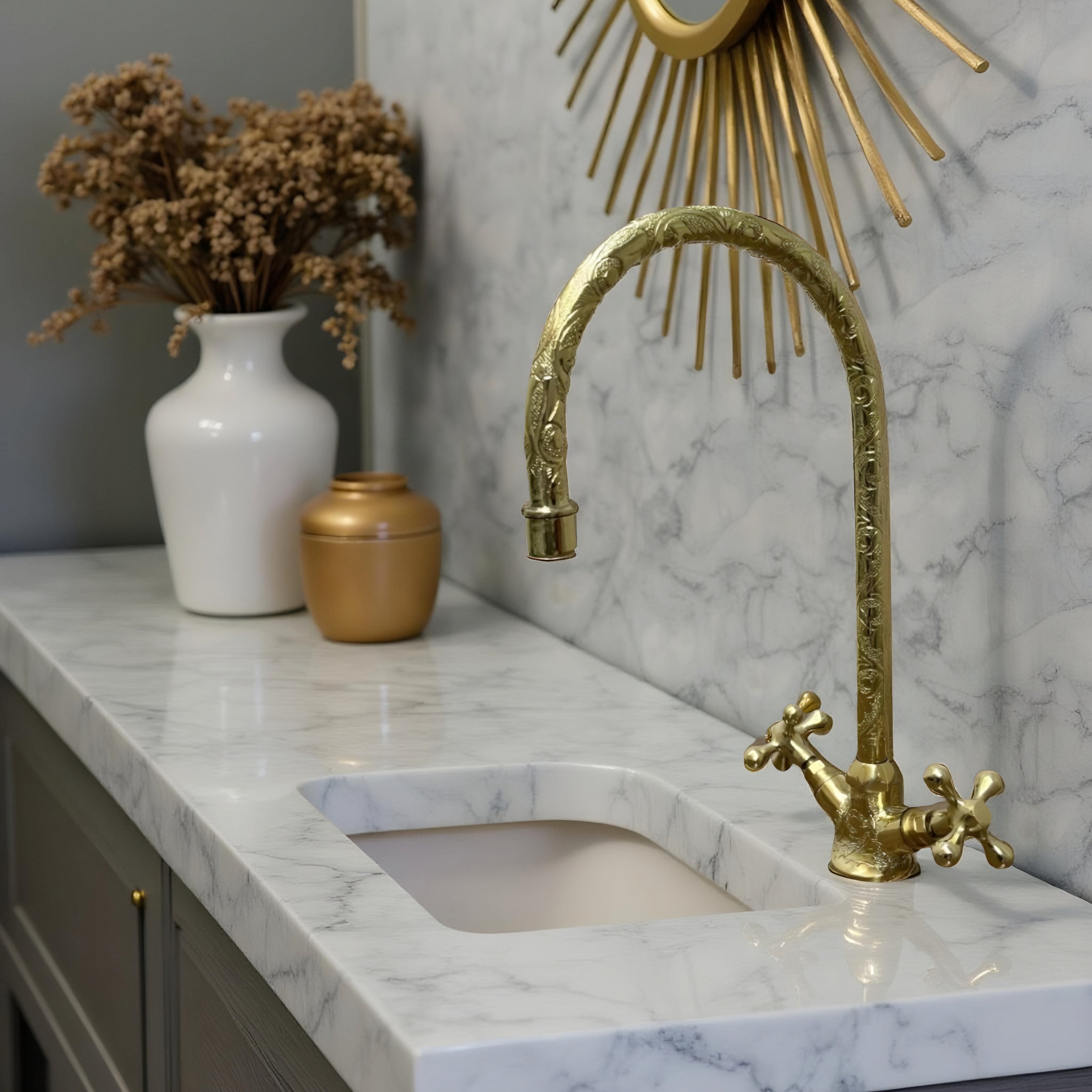 Handmade Artisan Copper Faucet – Luxury Moroccan Solid Copper Bathroom Sink Mixer | Vintage & Modern Water Tap