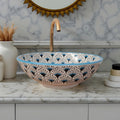 Handcrafted Moroccan Ceramic Vessel Sink – Blue & Beige Fan Pattern Bathroom Basin