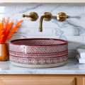 Handcrafted Moroccan Ceramic Vessel Sink – Burgundy & White Artisan Bathroom Basin