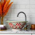 Moroccan Ceramic Vessel Sink – Red & Green Handmade Bowl