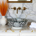 Handcrafted Moroccan Ceramic Vessel Sink – Black & White Floral Bathroom Basin