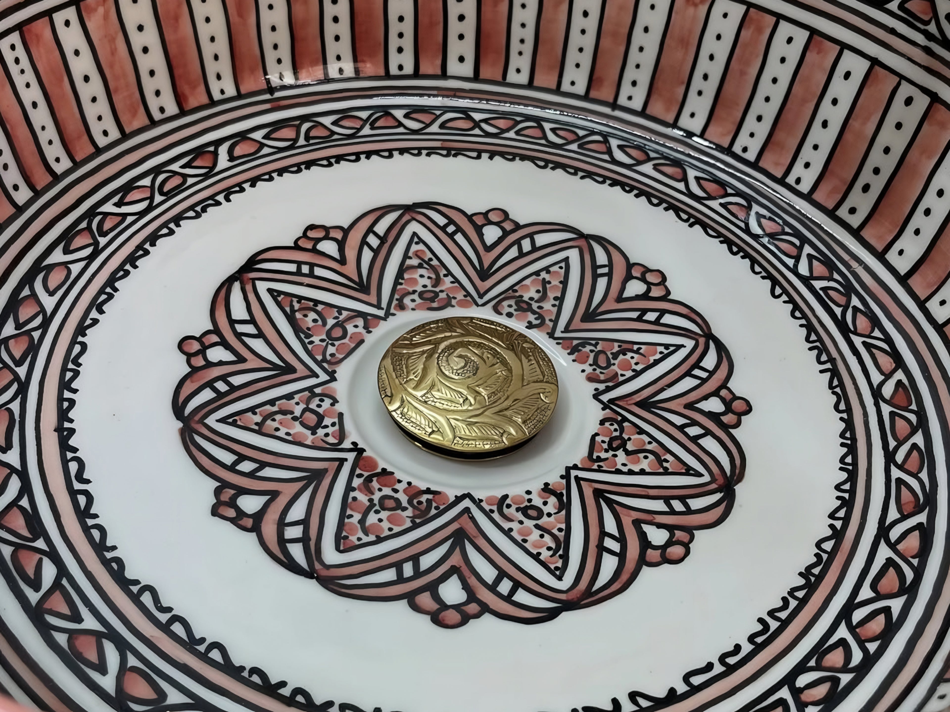 Hand-Painted Moroccan Ceramic Vessel Sink – Red & Green Artisan Bathroom Basin