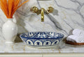 Handcrafted Moroccan Ceramic Oval Vessel Sink – Blue & White Artisan Bathroom Basin
